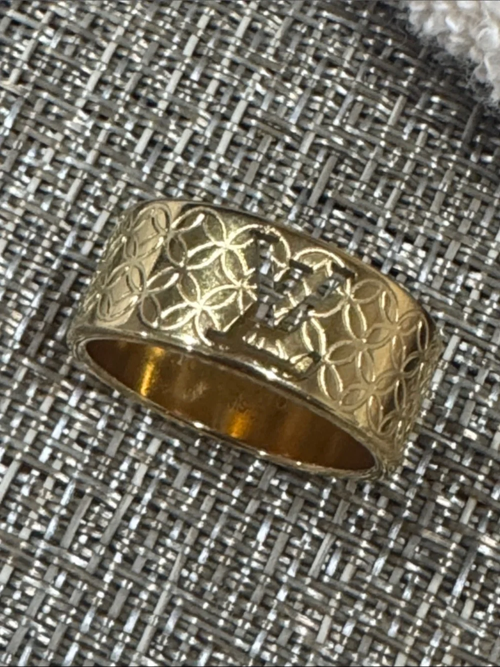 Louis Vuitton Gold Embossed Monogram Wide Band Ring